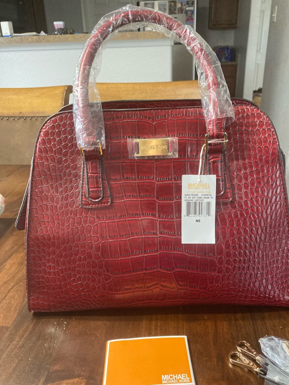 Michael Kors New With Tags Red Croc-Embossed Satchel with Gold Hardware